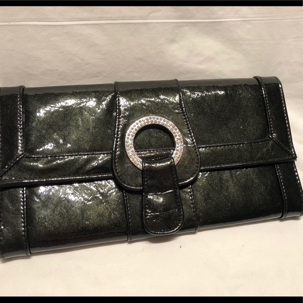 Emerald green evening purse w rhinestone buckle